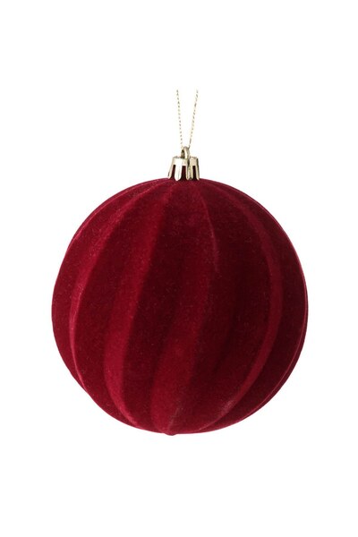 DD SHOP Ornament Brad de Craciun Glob Catifelat Bordo Linii Ondulate Ø10cm