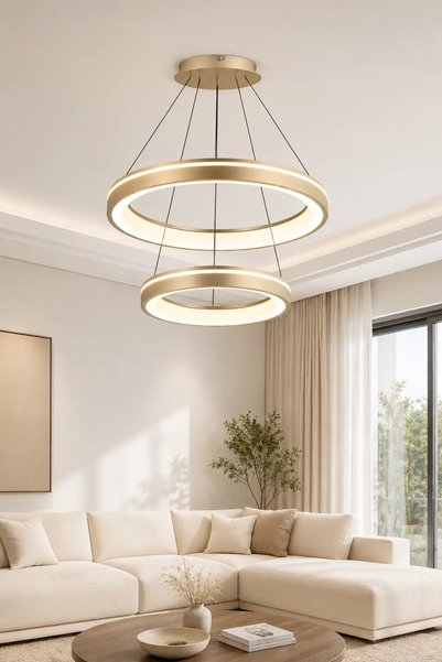 Elvora Home 2'li Modern PREMİUM Halka 3 Renkli LEDli Sarkıt Avizesi Salon Mut...