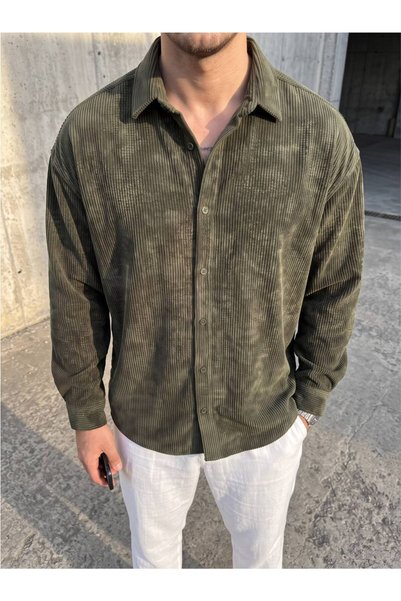 Quafash Men's Regular Fit Corded Fabric Thick Velvet Lumberjack Shirt Jacket