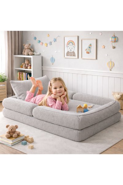 puffiber Montessori Katlanır Çocuk Yer Yatağı Oyun Minderi Modüler Sünger Çocuk Koltuğu Gri