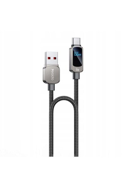 Yesido Cablu Date si Incarcare USB-A - USB-C CA128C Display, 66W, 1.2m, Negru