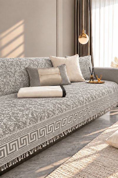 Bellevia Versace Desenli Koltuk Örtüsü 180x220 cm Çekyat Kanepe Örtüsü