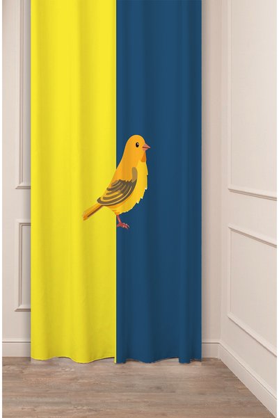GREENDECOR Sarı Lacivert Kanarya Özel Tasarım Desenli Dijital Baskılı (Tek Ka...