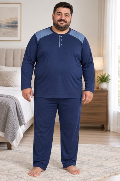Mutlu City Men's Large Size Combed Cotton Pajama Set 8585
