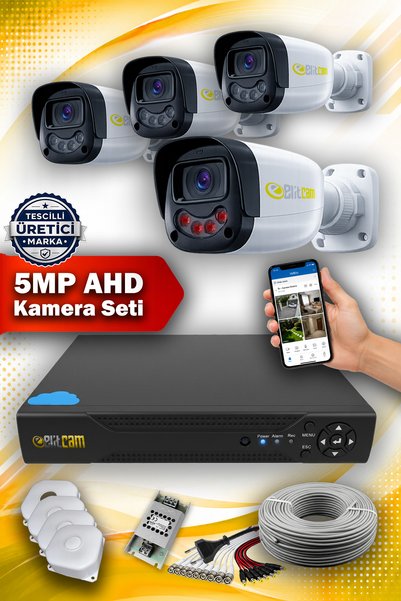Elitcam 4 Kameralı Gülenyüz 4 Dış Kamera Set Hdd'siz Full Hd Gece Görüşlü Güvenlik Kamerası Sistemi