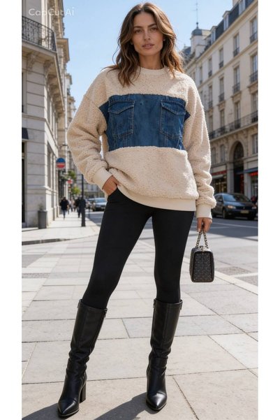 LORE MİEL Hanorac Gogsu cu detalii din denim - Gri-piatră