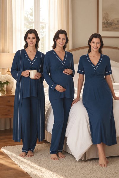 Generic Brand Venera 4-Piece Maternity Set with Ribbon Detail - Easy Breastfe...