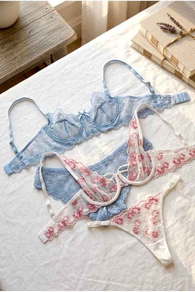 MAİZEN Women's Non-Padded Underwire Gathering 2-Piece Lace Bra Set