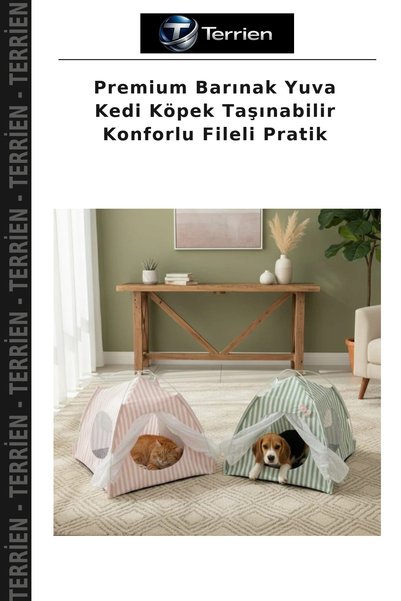 Terrien Premium Barınak Yuva Kedi Köpek Taşınabilir Konforlu Fileli Pratik
