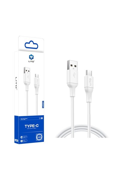 VU-TEK Lito - Кабел за данни (LD06T) - USB към Type-C, 2.4A, PVC, 1 м - Бял