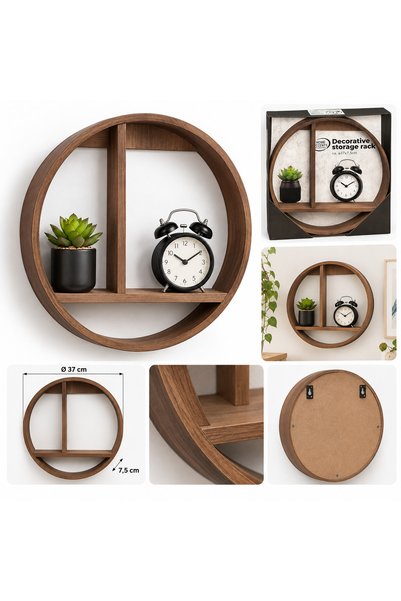 HOME ACCENTS Raft decorativ rotund – Ø37 cm, MDF, Organizator decorativ de pe...