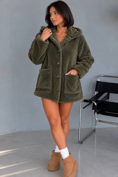 edz moda moda ve tarzın buluştuğu nokta Kadın Haki Peluş Welsoft Cepli Hırka ...