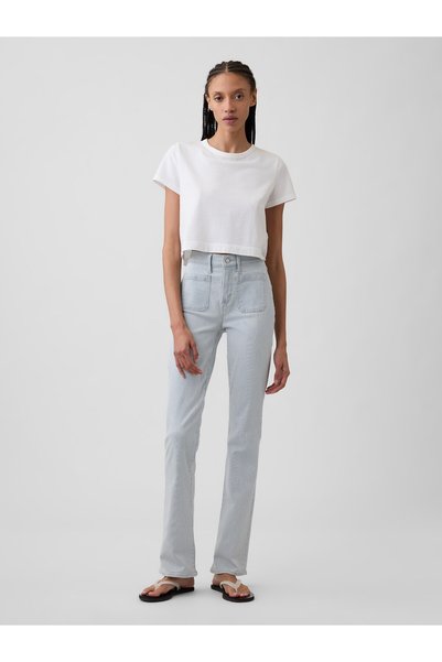 GAP Kadın Mavi Mid Rise Universal Stripe Baby Boot Jean Pantolon