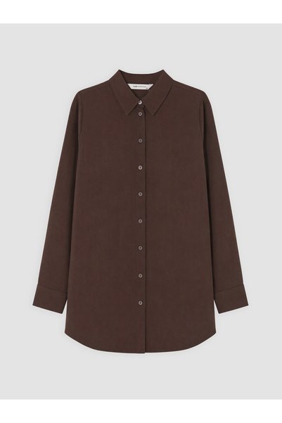 LC Waikiki LCW EVERYDAY Brown Gabardine Women's Shirt-Tunic, Featuring the AL...