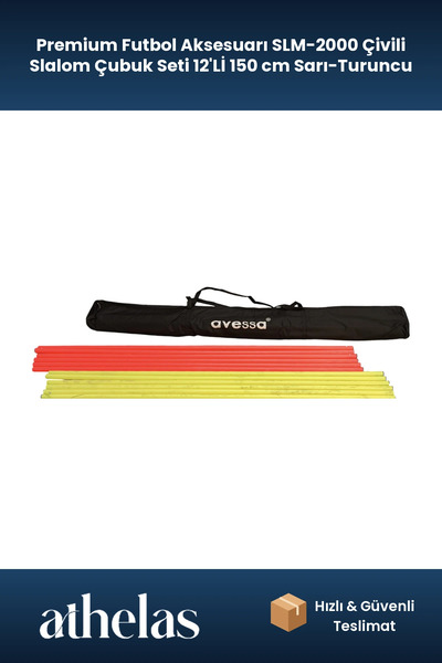 Athelas Premium Futbol Aksesuarı SLM-2000 Çivili Slalom Çubuk Seti 12'Lİ 150 cm Sarı-Turuncu