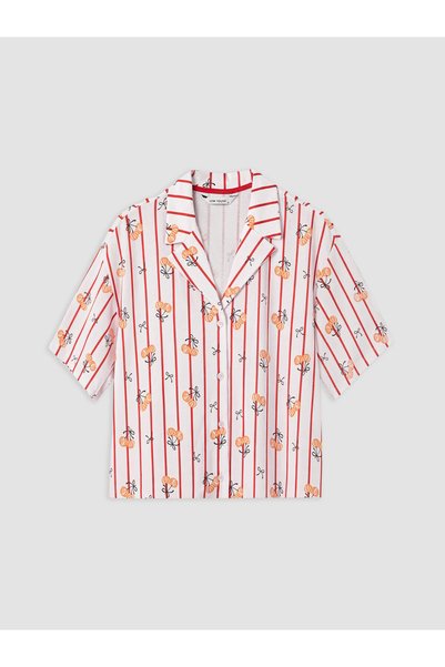 LC Waikiki Pink Shirt Collar Patterned Women's Pajama Top