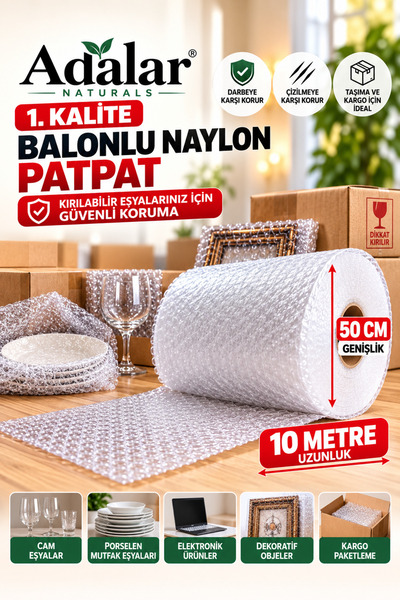 Adalar Naturals Balonlu Naylon Patpat Eşya Koruma Naylon Pat Pat 50cm 10mt Ambalaj Pıt Pıt
