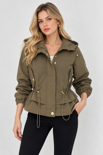 İLKCET MODA Büzgülü Gold Detaylı Oversize Yağmurluk