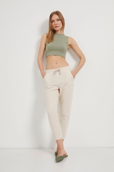 Arma Life Pantaloni casual din țesătură naturală cu ciucuri pentru femei