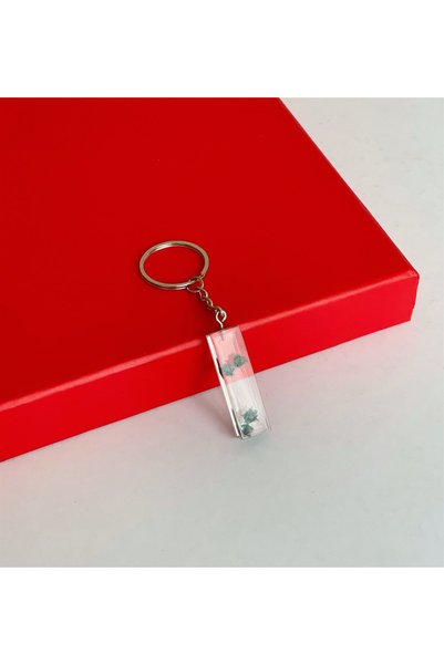 Gift Moda Special Green Epoxy Keychain with Real Dried Flowers