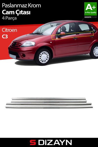 S Dizayn S-Dizayn Citroen C3 ile Uyumlu Krom Cam Çıtası 4 Prç 2002-2009
