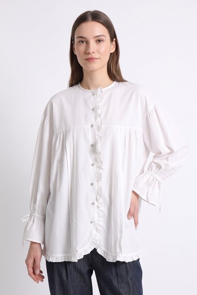 zenne Kol Ruched Ruffled Shirt Y0093 - White