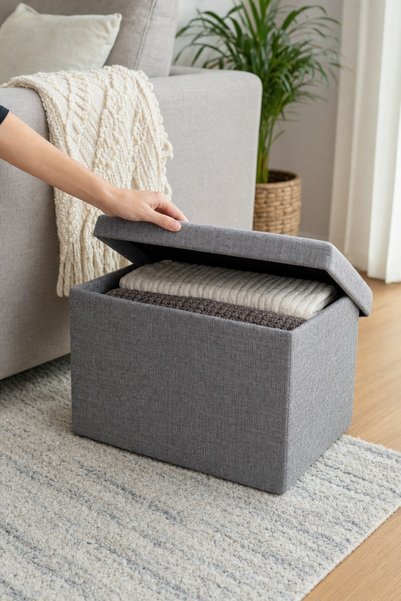 OEM Taburet din MDF gri cu spațiu de depozitare, 45x30x30 cm, pentru reviste ...