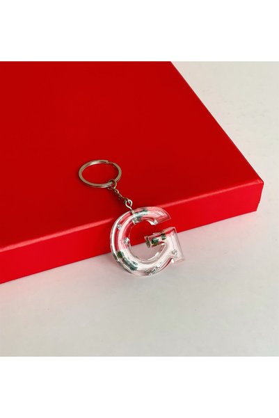 Gift Moda Special Green Epoxy Keychain with Real Dried Flowers