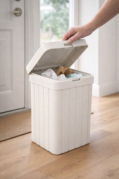 DD SHOP Coș de gunoi cu capac cu buton, plastic bej cu dungi verticale, 10 L,...