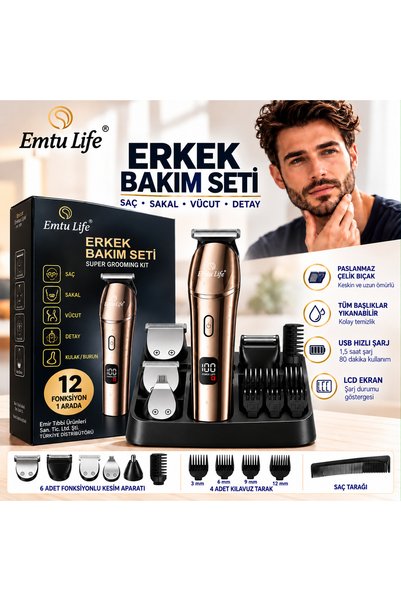 Emtu Life Profosyonel Şarjlı Saç Sakal Tıraş Makinesi Lı-1386-6 In 1 Erkek Ba...