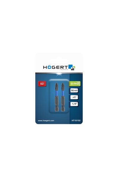 HOEGERT Σετ 2 μυτών για ηλεκτρικό κατσαβίδι PH2, 50 χιλιοστά, Hogert / HT1S152