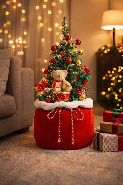 DD SHOP Sac Decorativ de Craciun cu Brad Cadouri & LED 60cm - Compozitii Mos