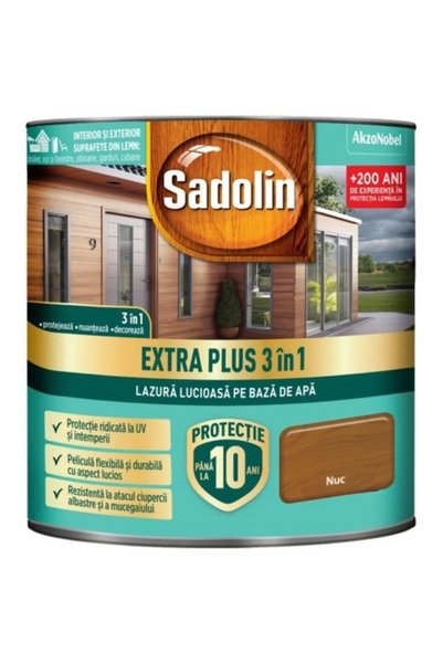 Sadolin Lac pentru lemn 3-în-1 pe bază de apă, lucios, 0.75L, Sadolin, Nuc / ...