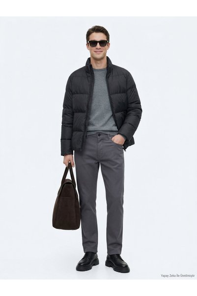 Kip Black Regular Fit High Collar Woven Coat