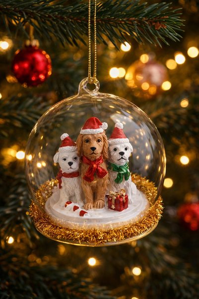 DD SHOP Ornament de Craciun Glob din Sticla cu Figurine Catelusi Ø9cm