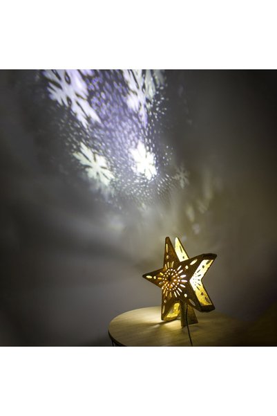 DD SHOP Vârf pentru brad cu proiector LED, stea aurie perforată cu glitter, 2...