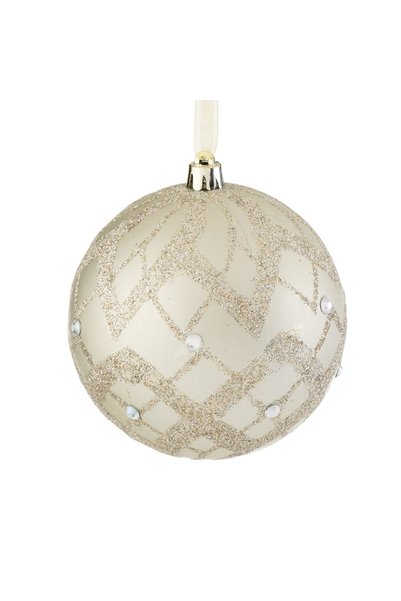 DD SHOP Ornament Brad de Craciun Glob Bej cu Glitter & Strass Ø15cm
