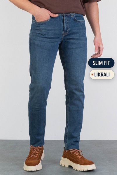 HLT JEANS Męskie dżinsy slim fit w kolorze oceanicznego błękitu, z wąskimi no...