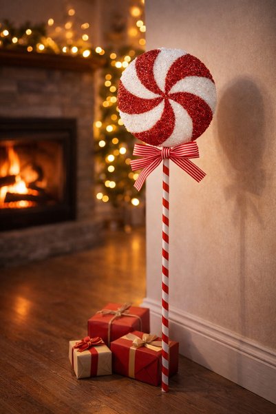 DD SHOP Ornament brad Craciun, baston acadea din spuma cu tinsel, rosu alb cu...