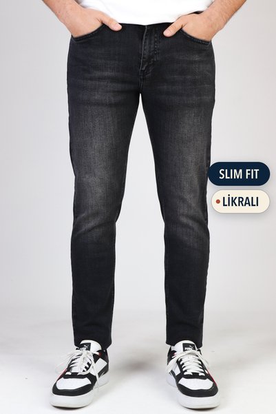 HLT JEANS Muške crne stonewashed uske lycra jeans pantalone HLTHE001971