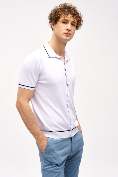 İgs Men's White Standard Polo Neck Knitwear Short Sleeve