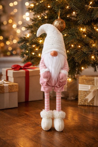 DD SHOP Figurină decorativă Moș Crăciun gnom, catifea roz, căciulă tricotată ...