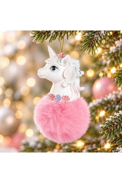 DD SHOP Ornament unicorn roz puf glob 10cm - Ornamente Craciun Povesti