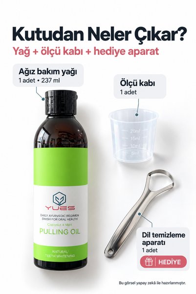 YUES Natural Whitening Pulling Oil Ağız Bakım Yağı Coconut + Mint - Dil Temizleyici Hediyeli