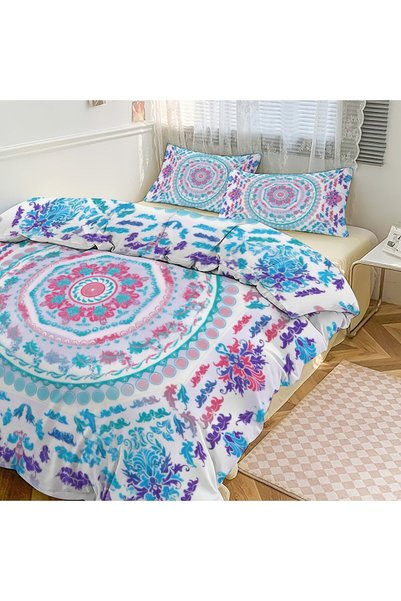 LEADER GLOBAL Modern Bohemian Decorative Bedding Set 3Pcs, Bedroom Bedding Kit