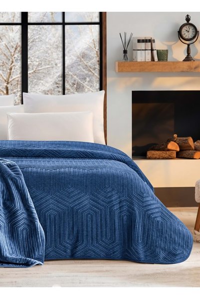 Özdilek Prestige Thick Embossed Single Blanket (155x220) - China Blue
