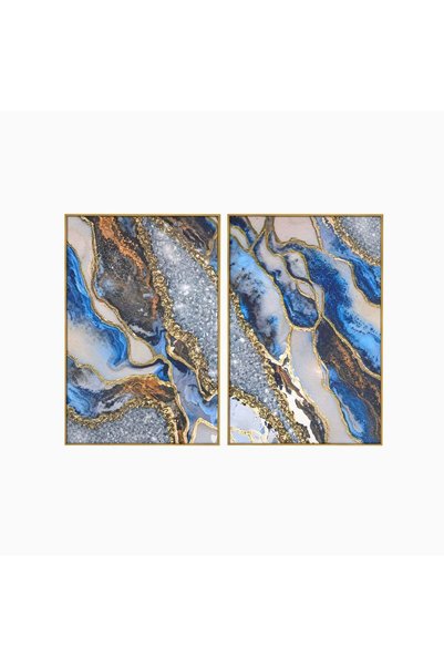 Luxcanva Set 2 Tablouri Canvas Marmura Albastra 160x120 cm (2 x 80x120) cu Ra...