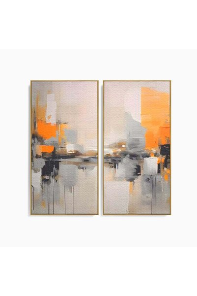 Luxcanva Set 2 Tablouri Canvas Pictura Gri 120x120 cm (2 x 60x120) cu Rama Au...