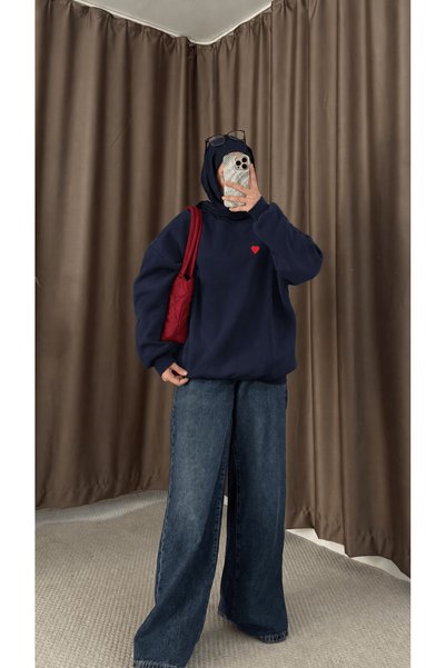 Hepsi Moda Embroidered Detail Basic Sweatshirt - 5203 - Navy Blue (Ös)