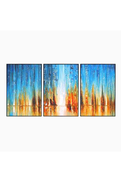Luxcanva Set 3 Tablouri Canvas Cascadă Abstractă 120x60 cm (3 x 40x60) cu Ram...